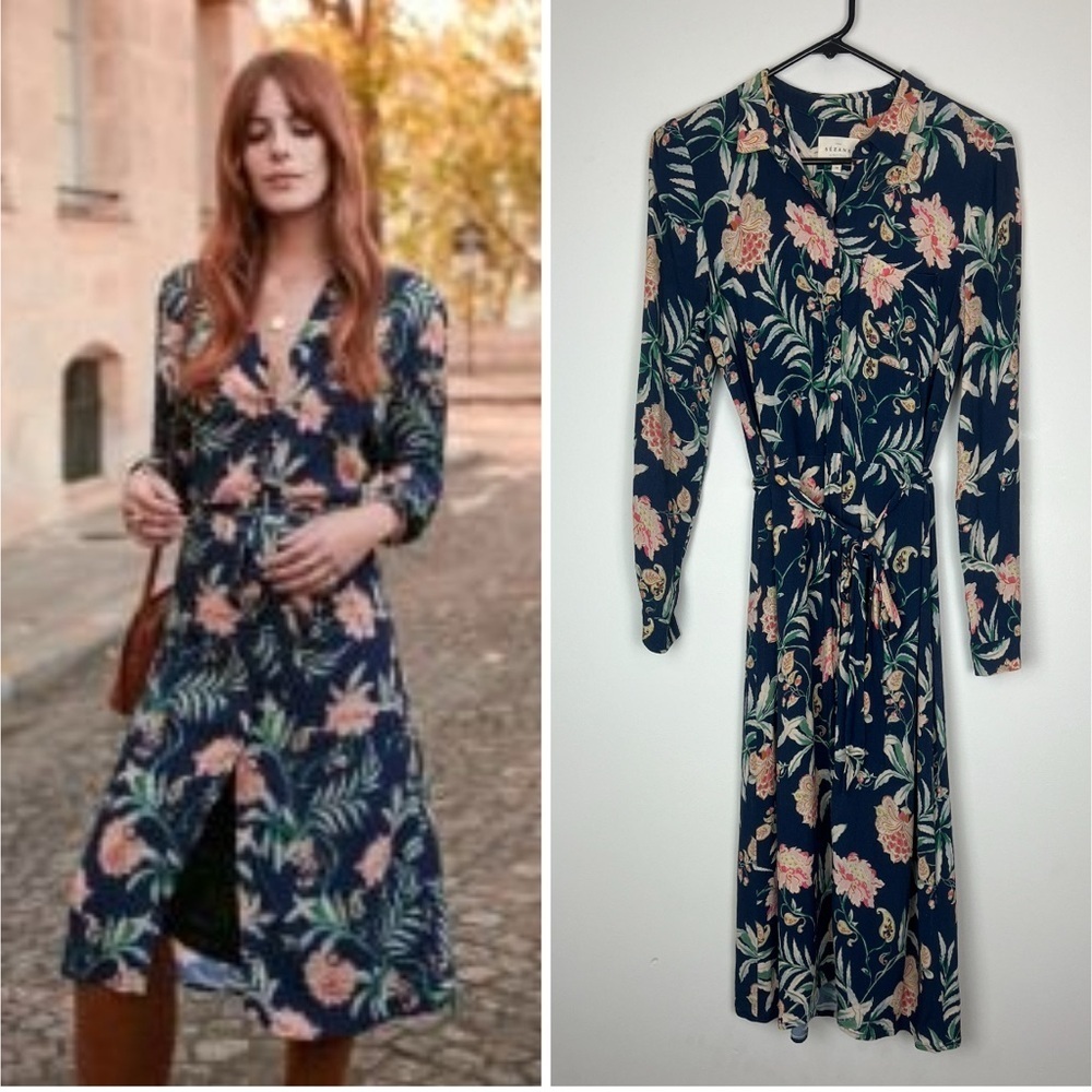 SEZANE Lexie Dress Printed Maxi Navy Flowers Dress size 34 (US 2)